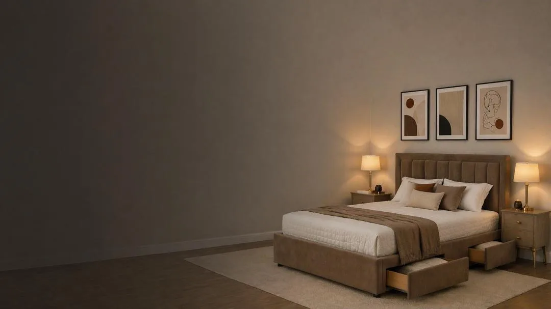 Modern storage bed in a neutral contemporary bedroom