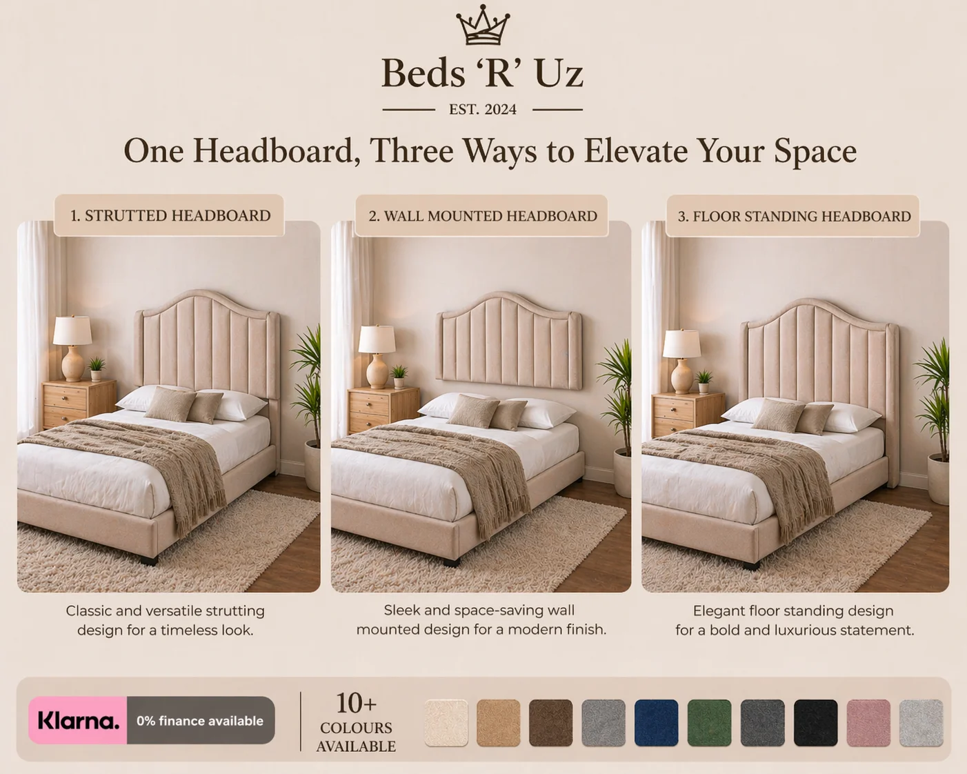 Clifton wall mounted headboard with floating upholstered finish in modern UK bedroom